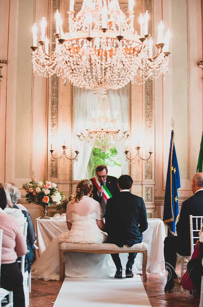 Cena nelle sale storiche di Villa Gaia Gandini con soffitti settecenteschi e decorazioni